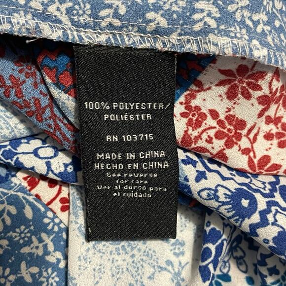 Zac & Rachel Womens Top Size Large Red White Blue Sheer Chiffon Floral Geometric - Picture 5 of 9